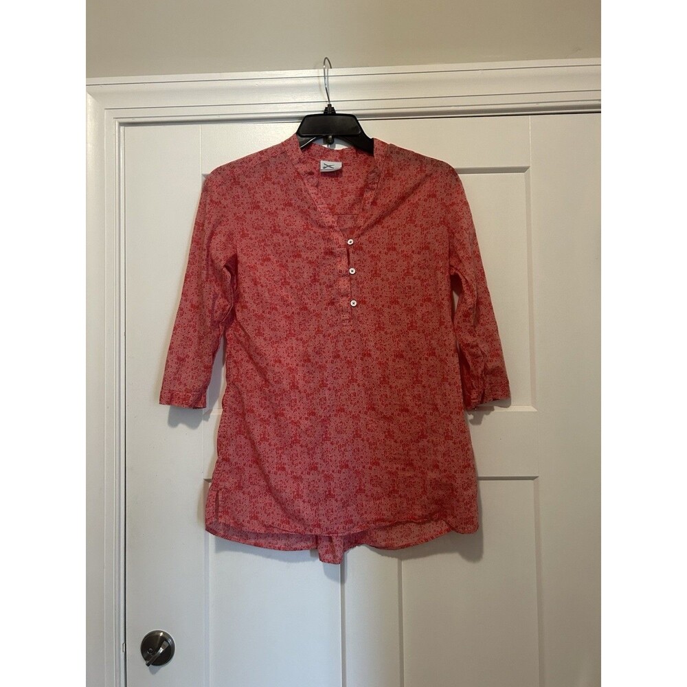 COLUMBIA Women’s Early Tide Cotton Tunic Popover Top Pink Roll Sleeve Medium